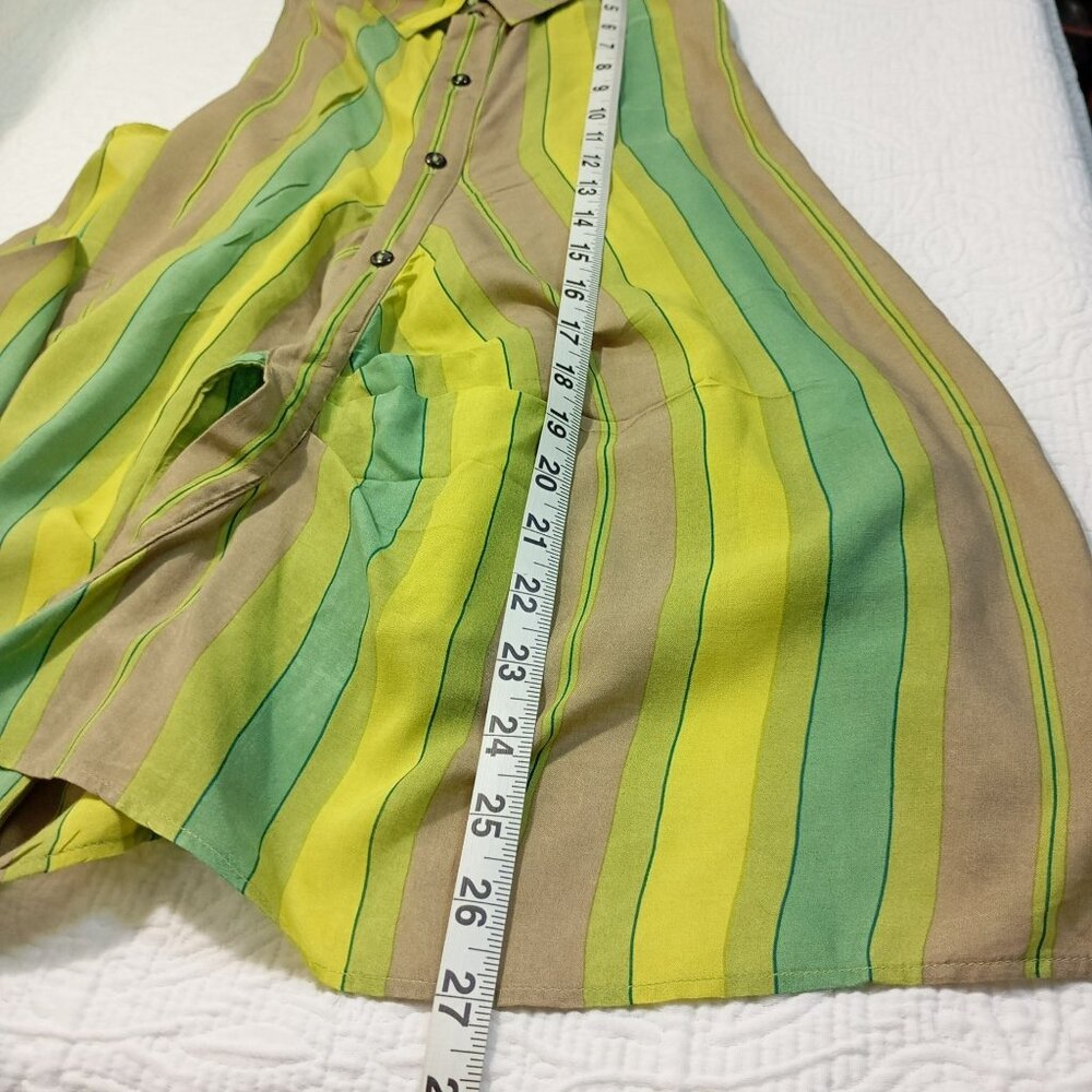 Free People Striped Sleeveless Button-Down Tie-Front Blouse Top S Green & Yellow - Picture 12 of 12